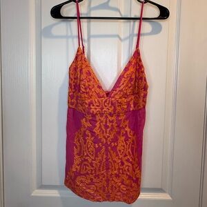 Single Pink and Orange Embroidered Open Back Tie Camisole Top Size XS